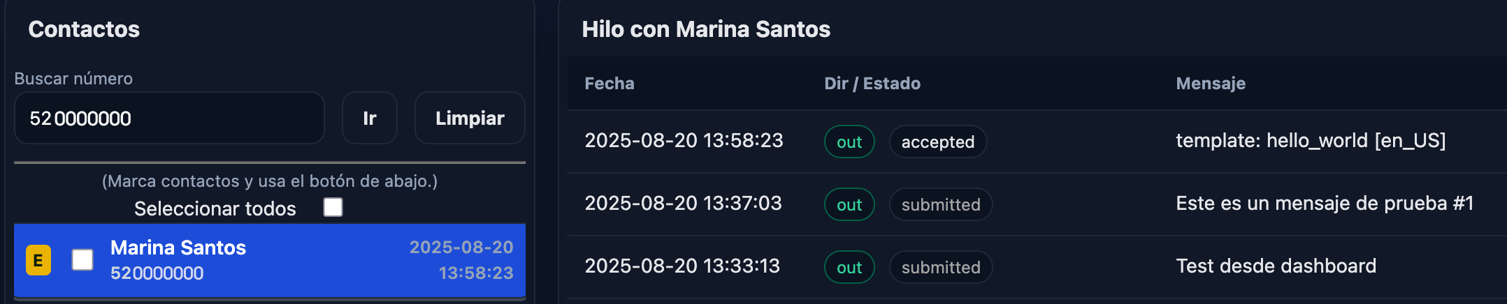 Detalles de mensajes de template